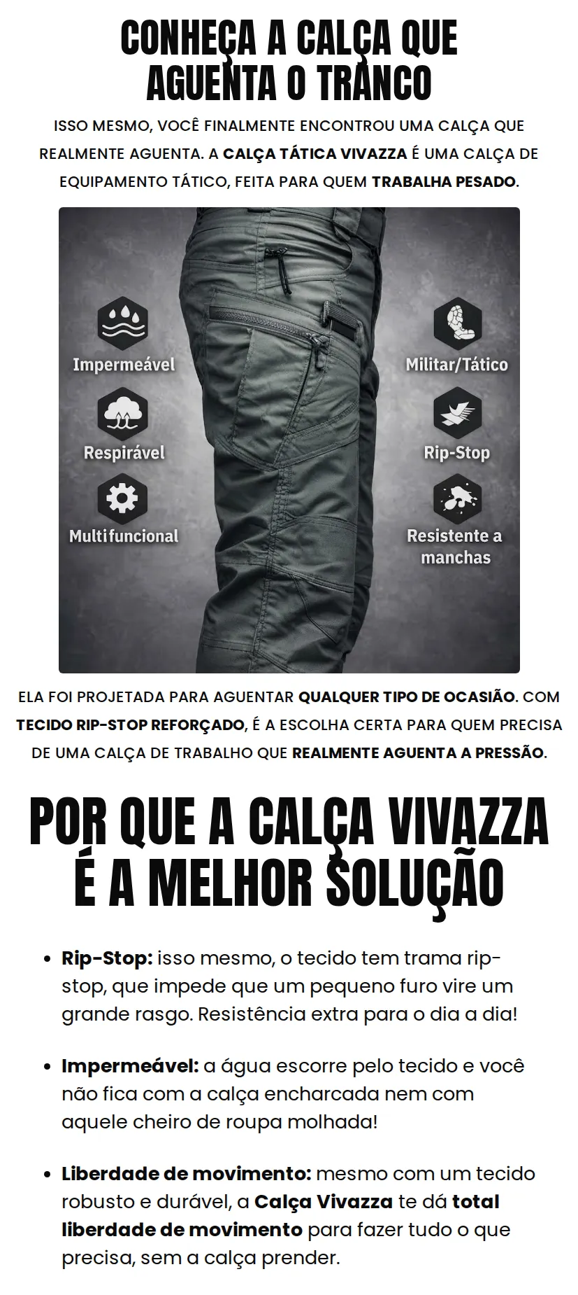 Descrição da Calça Tática Vivazza